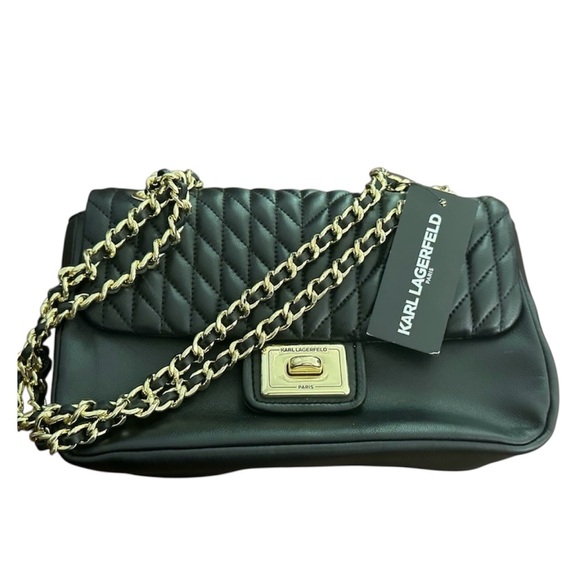 Karl Lagerfeld Handbags - Karl Lagerfeld Black Quilted Shoulder Bag with Gold Chain